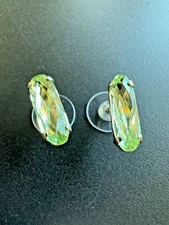 Long Oval Stud Mariana Earrings in "CHRYSOLITE" - Rhodium