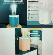 USB Dual Spray Air Humidifier with Essential Oil Diffuser, 2000 ML