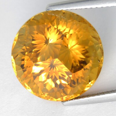 13.79Cts Sparkling Natural Citrine 14.5mm Round 3D Cut Brazil Gemstone Ref-VIDEO