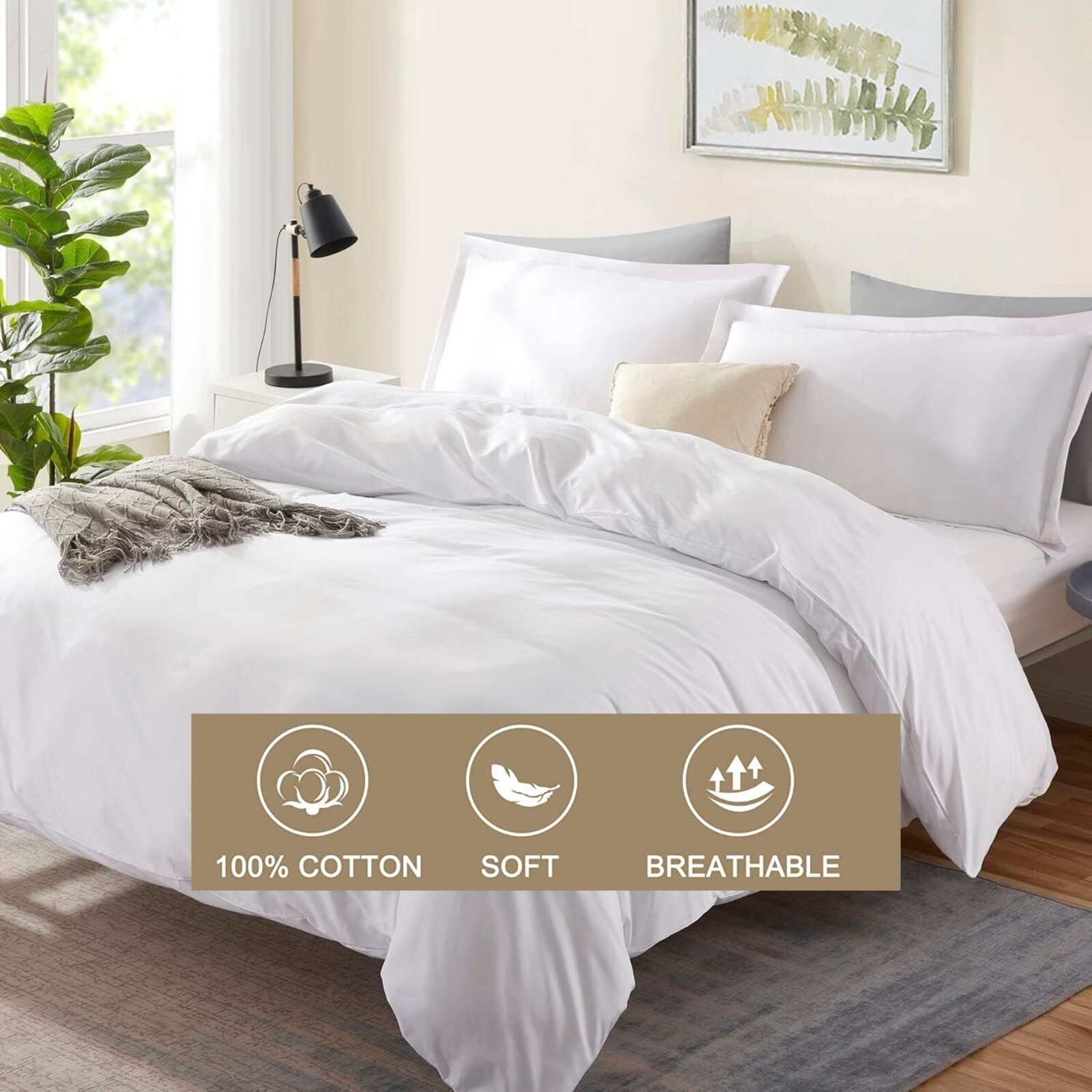Cotton Bed Linen Fitted Sheets Duvet Cover White Hotel Bedding Set