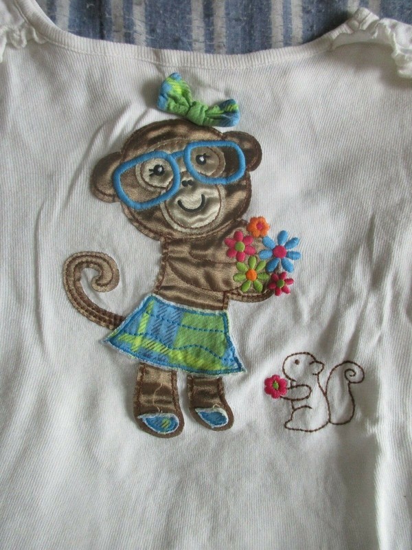 VGUC 5 Okie Dokie White Shirt with Monkey with Glasses- Cute!