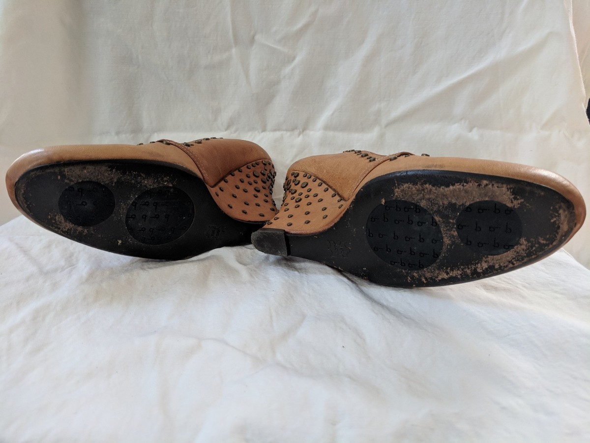 Chaussures Compensées Jessica Bennett Mary Janes - Taille 8.5 US (étroit) - Cuir Caramel, Clous Et Poinçons Laiton - État Excellent
