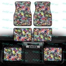 Universal 4pcs Jdm Sticker Bomb Multicolor Fabric Floor Mats Interior Carpets