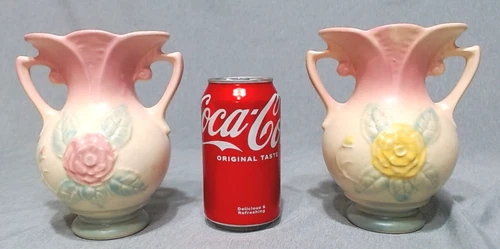ANTIQUE PAIR OF HULL OPEN ROSE VASES 6-1/2", #137 GORGEOUS 1940S, SPRING DECOR!