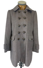 Dunnes Coat 16 Grey Pea Coat Mid Long Double Breasted Belt Lined Buttons Warm