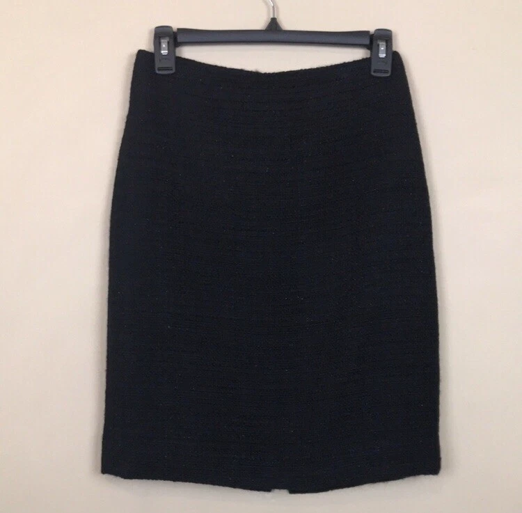 Falda lápiz Theory para mujer de lana alpaca tweed tejida negra metálica plateada talla 2