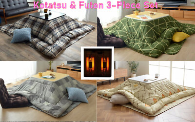 Kotatsu Set 3pc 190x190cm Fluffy Futon 70x70cm Mat Table with 100V