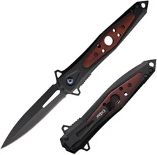 ElitEdge Assisted Folding Knife 3¾" Stainless Blade Black Stainless/Wood Handle