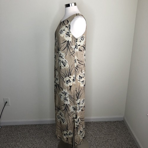 VTG Kathie Lee S Maxi Dress Brown Tan Floral Hibiscus - Picture 3 of 11