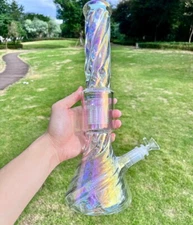15''Colorful Glass Bong Spiral Bong Thick Water Pipe Filter Smoking Hookah