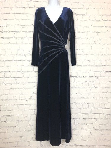 Tadashi Navy Blue Velvet Maxi Dress Size L Formal Evening