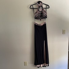 Blondie Nites Stacy Solar Junior 3 Navy Embroidered 2 Pc Full Length Gown Dress