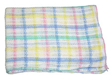 VTG Pastel Plaid 100 Cotton Open Waffle Weave Baby Blanket RN 62027 40x53"