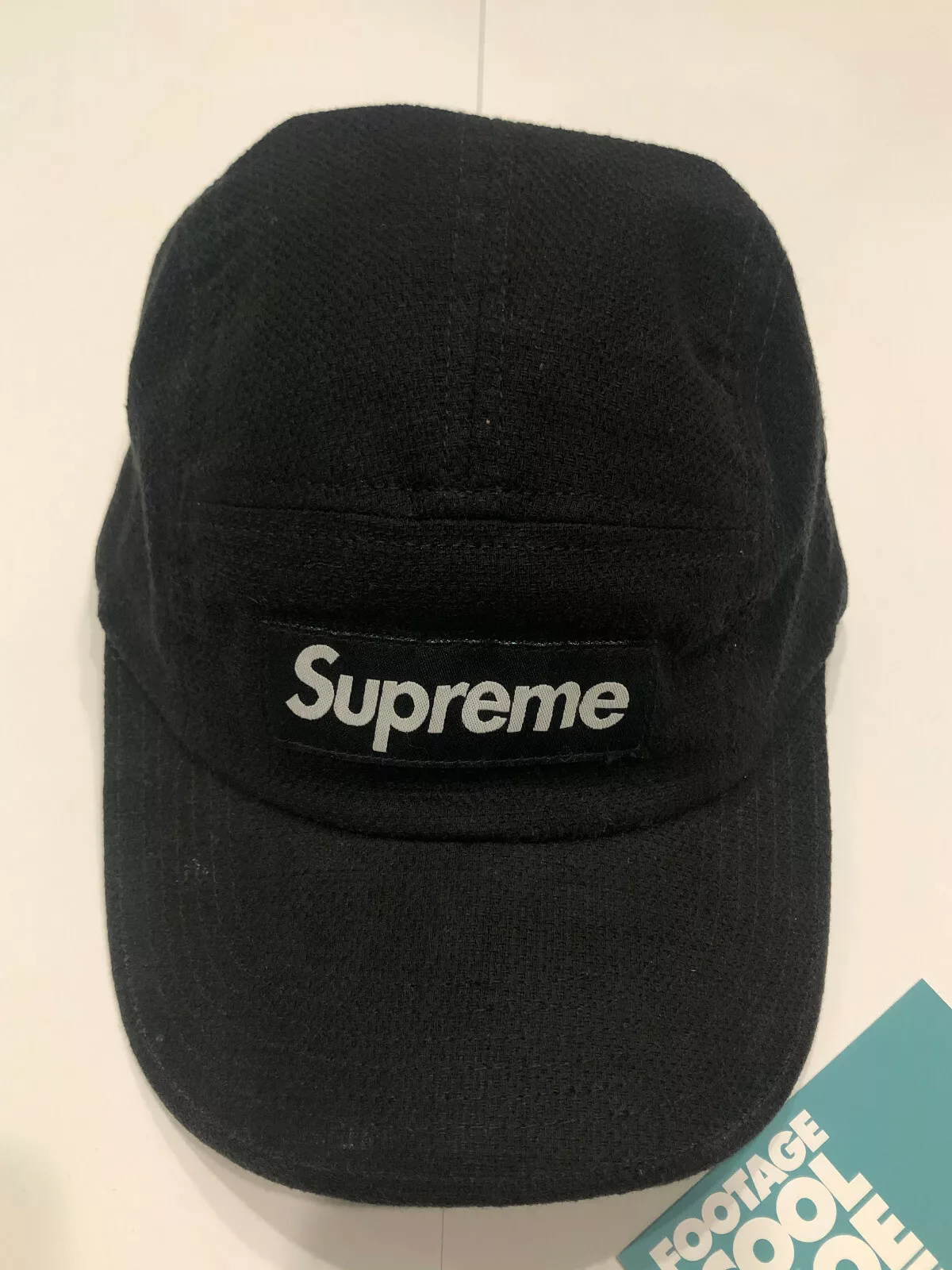 2017 FW17 SUPREME FEATHERWEIGHT WOOL CAMP 5 PANEL BOX LOGO CAP HAT BLACK WHITE
