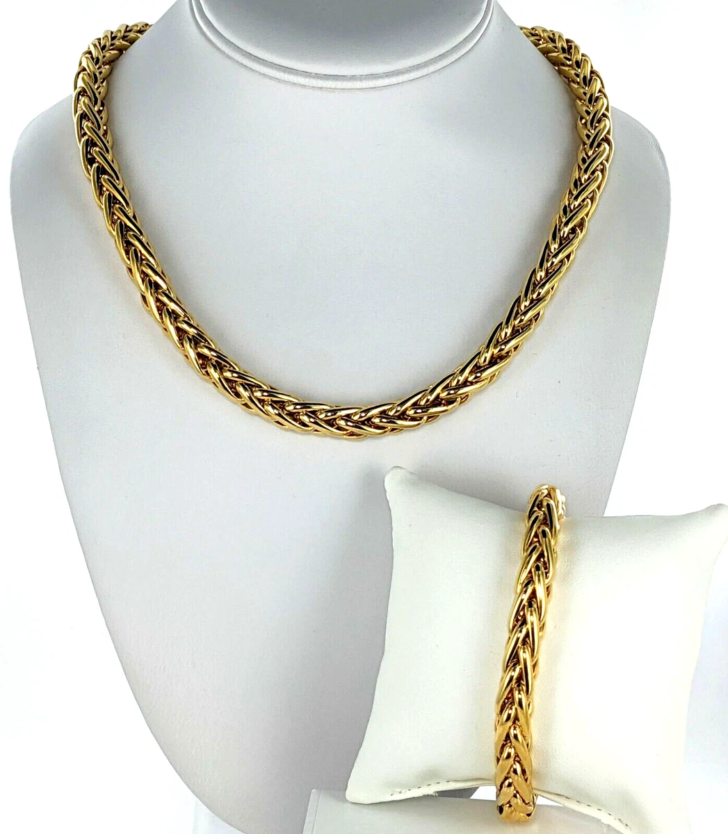 14 KT Gold 2pc Set Large Wheat Chain Necklace 19.5