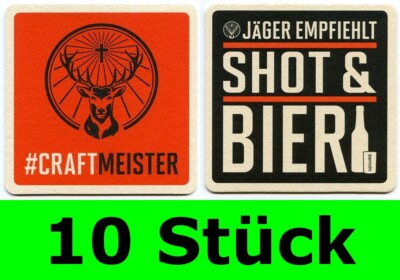 10 Stück Bierdeckel Untersetzer Jägermeister Shot & Bier Bar Party Theke Tresen
