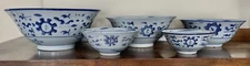 Vintage 20th C. Chinese Set of (5) Porcelain Blue White Nesting Bowls