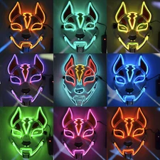 Halloween Clubbing Light Up Kitsune Fox LED Mask Costume Rave Cosplay EDC Party