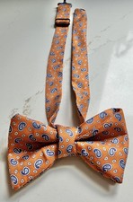 Men  s Orange Paisley Bow Tie Pre-Tied Adjustable Blue White Pattern