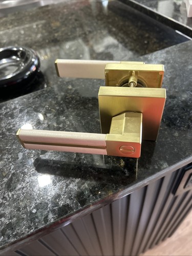 1 Pack Gold Door Handle with White  Leather Handle, Brass Interior ***READ***