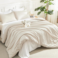 King Comforter Set Beige, 3 Pieces Lightweight Solid Bed Set  Soft Fluffy down