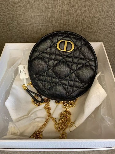Authentic Dior Caro Round Pouch Black Cannage Calfskin Chain Bag