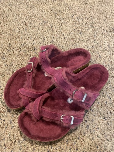 Birkenstock Mayari Shearling Fuchsia Oiled Leather Sandals Size: 38 - Picture 2 of 6