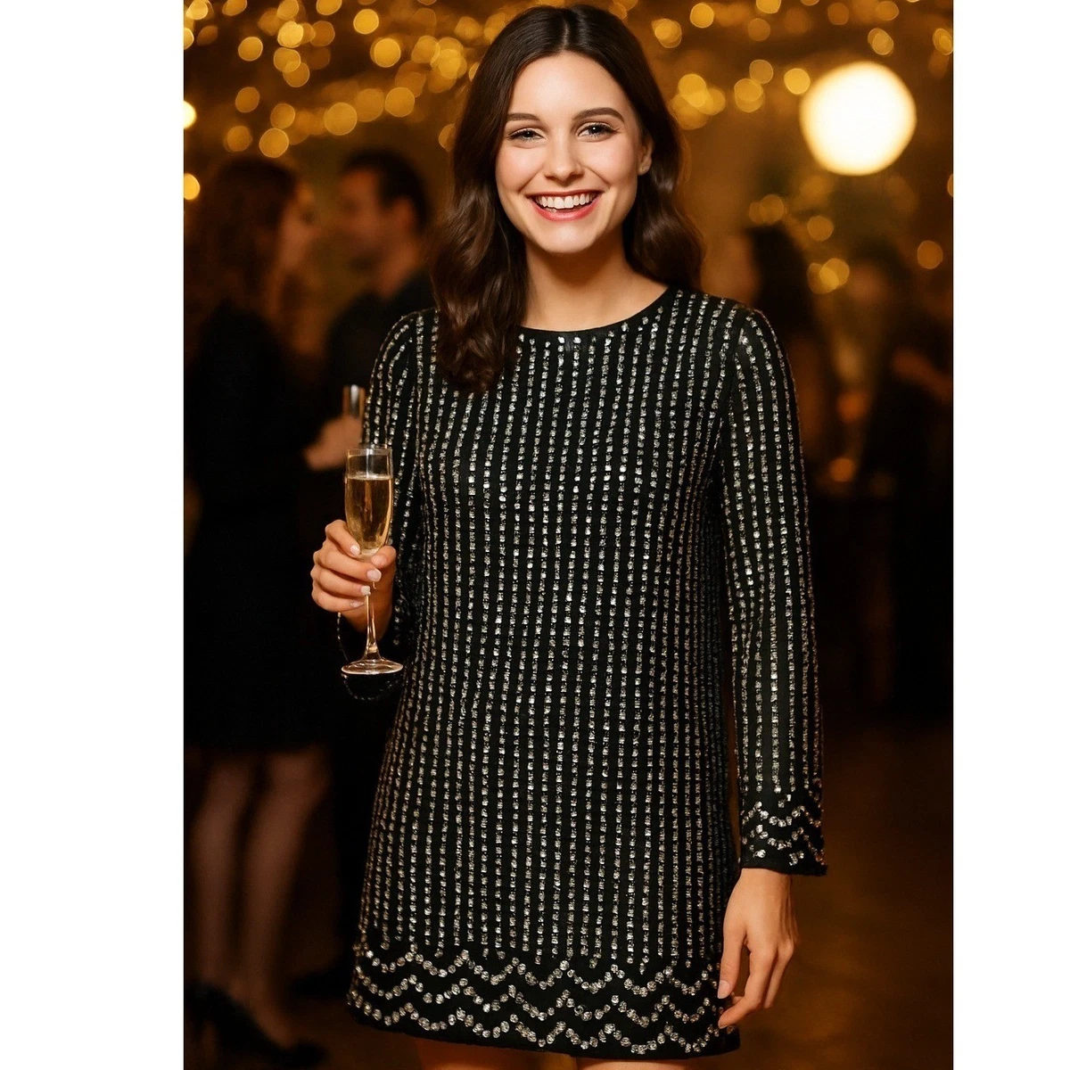 chinese dress ladies Michael Kors Michael Women's Embellished Scoop-Neck Long-Sleeve Dress