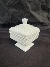 VTG Fenton White Milk Glass Hobnail Wedding Bowl Candy Dish W/ Lid 6.5" #3780