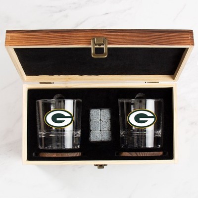 Green Bay Packers - Full Color Logo Whiskey Tumbler Gift Set with Rustic WoodBox