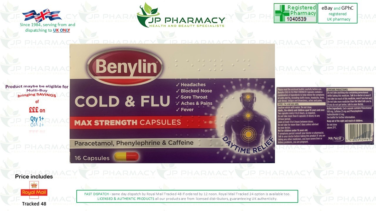 Benylin Cold & Flu Max Strength Capsules 25Mg/500Mg/6.1Mg 16 - Image 3