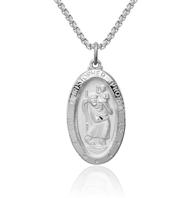 925 Sterling Silver Saint Christopher Medal Necklace
