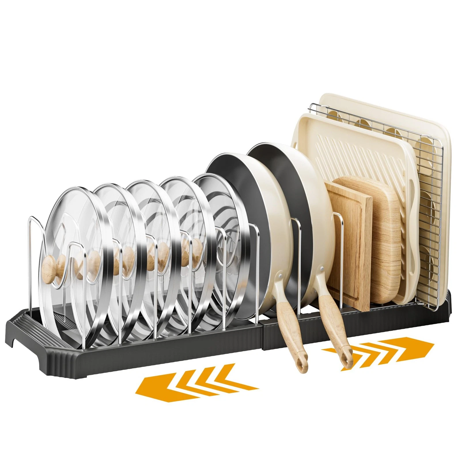 Pot Lid Organizer Rack for Cabinet, Expandable Pots and Pans Organizer under ...
