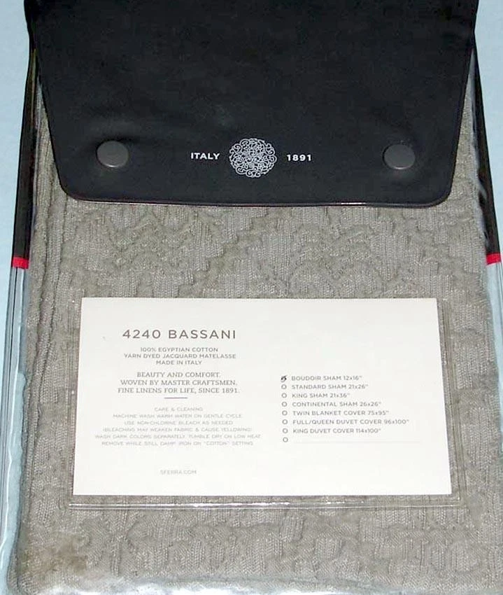 Sferra Bassani Boudoir Sham Gris Algodón Egipcio Jacquard Matelasse Italia Nuevo Foto 3 de 4