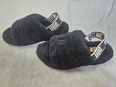 UGG Shoes Womens Size 7 Black Fluff Yeah Slide Slippers Fuzzy Sandals Cozy
