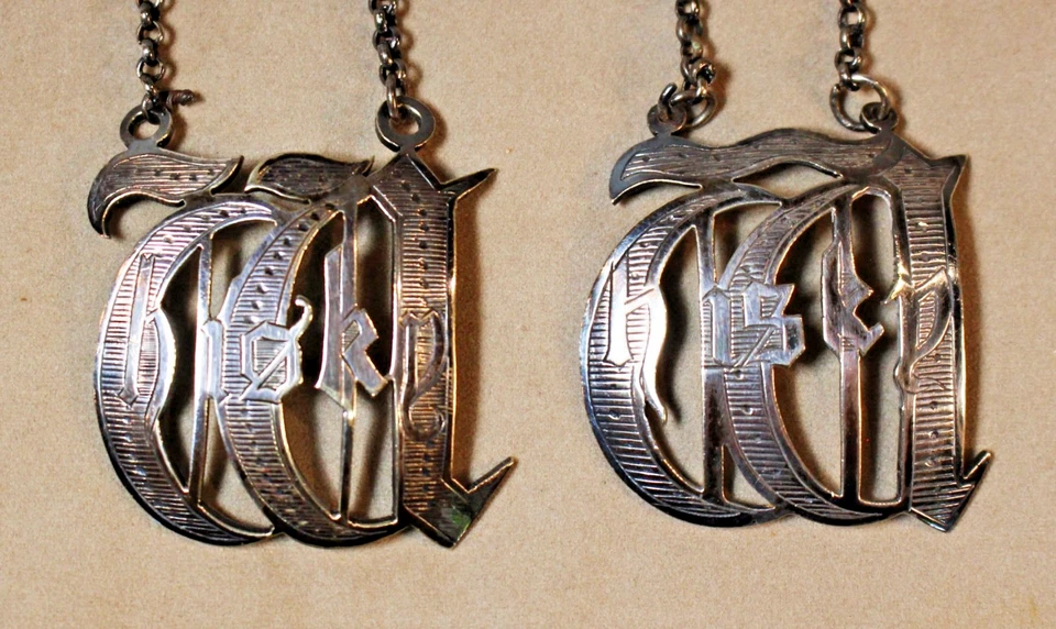 Raro Par Antiguo Inglés SP "Whisky" Boletos de Botella/Etiquetas de Decantador c. 1900 Foto 2 de 3