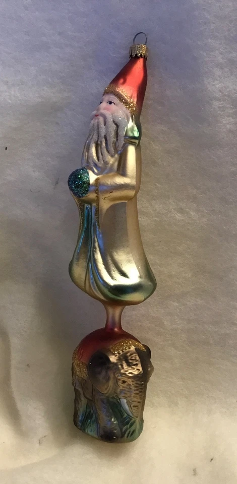 Christbaumschmuck Merlin auf Elefant selten LAUSCHA GLAS 90er 21cm 295 - Bild 3 von 4