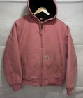 Carhartt Jacket WJ130 PKR Women’s Small Quilt Fleece Lined Hooded Duck Pink Work