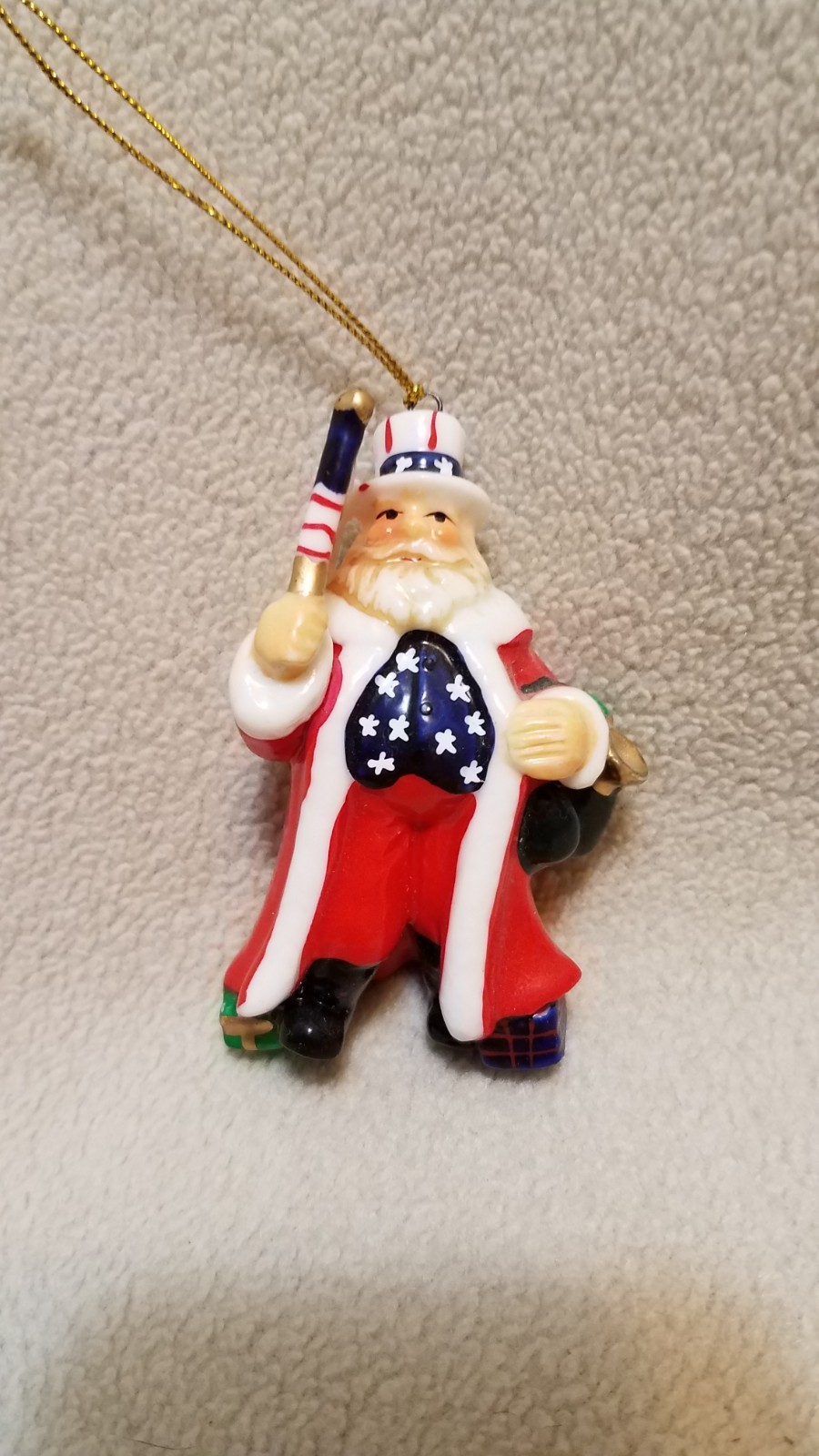 Patriotic Santa Claus ceramic Ornament Americana Christmas Uncle Sam