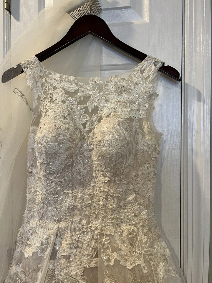 2100 $ 3 штуки Олег Кассини высокий воротник бак кружева свадебное платье размер 0P - Изображение 3 из 4