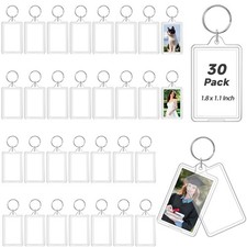 30 Pcs Photo Keychain, Acrylic Picture Keychain Holder for Insert 1.8 x 1.1 Inch