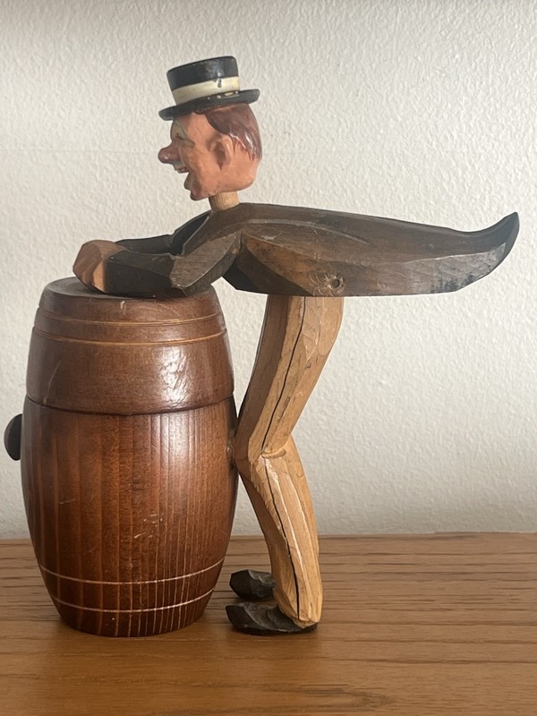 Vintage ANRI Wooden Mechanical DRUNK MAN Tobacco Jar Cigarette Holder
