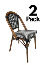 Black & White Armless French Bistro Patio Dining Chair by Chivari, Hand Woven