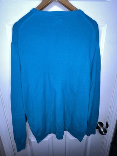 Alan Flusser Men’s X Large Teal Blue Cotton Cashmere V Neck Pullover Sweater XL - Picture 6 of 13