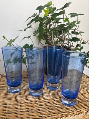 Cobalt Blue Pilsner Drinking Glasses 12 oz Excellent Condition 7.25'' High