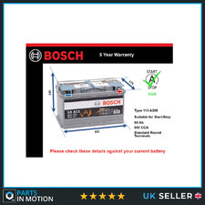 AGM Car Battery fits RANGE ROVER VELAR Mk3 SPORT Mk4 Stop Start Bosch