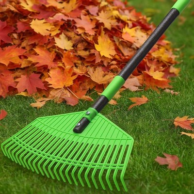 Laurechen, 42 cm breit Gartenrechen für Hofrasen, 145 cm verstellbar lang grau 