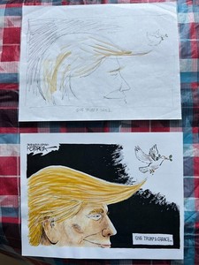Jeffrey Koterba Lithograph Set - Trump "GIVE TRUMP A CHANCE "- Political  Satire