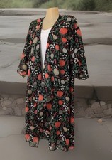 LuLaRoe Shirley Open Front Jacket Kimono Size Large Sheer Black Poppy Floral