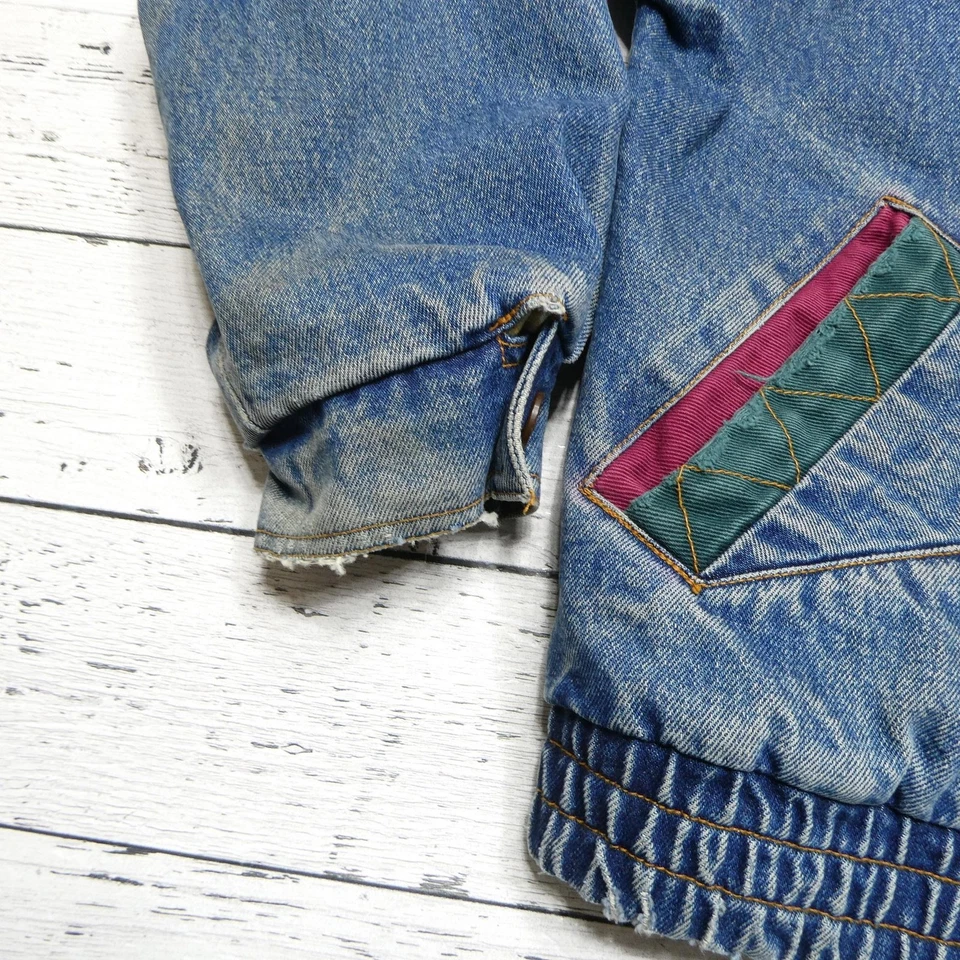 Vintage Current Seen Jacket Mens Medium Denim Colorblock Bomber Southwestern 90s - Image 3 of 4